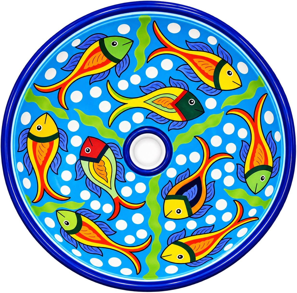 Round talavera bathroom sink colorful fish design