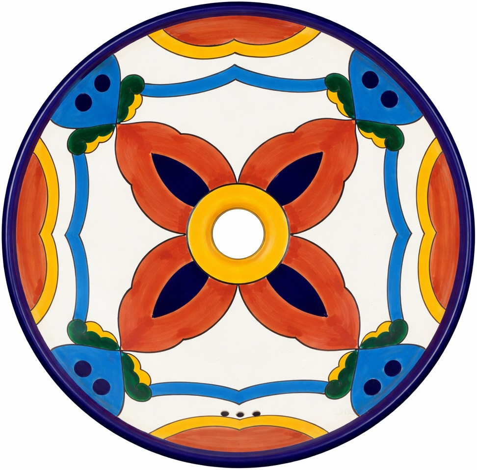 Round talavera bathroom sink terracotta petal motif