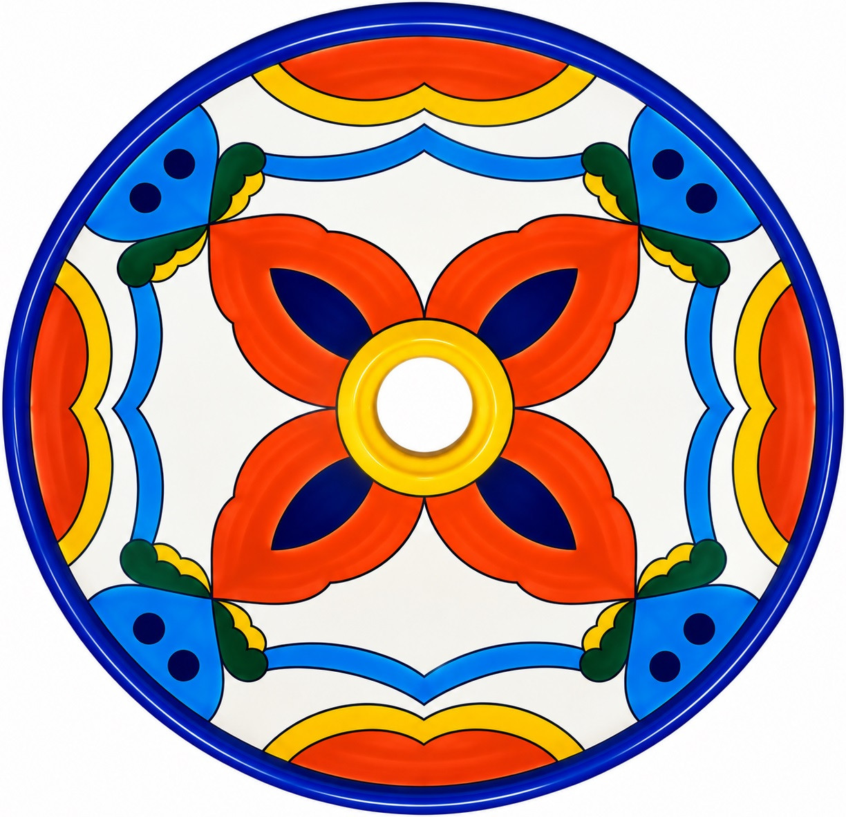 Round talavera bathroom sink terracotta petal motif