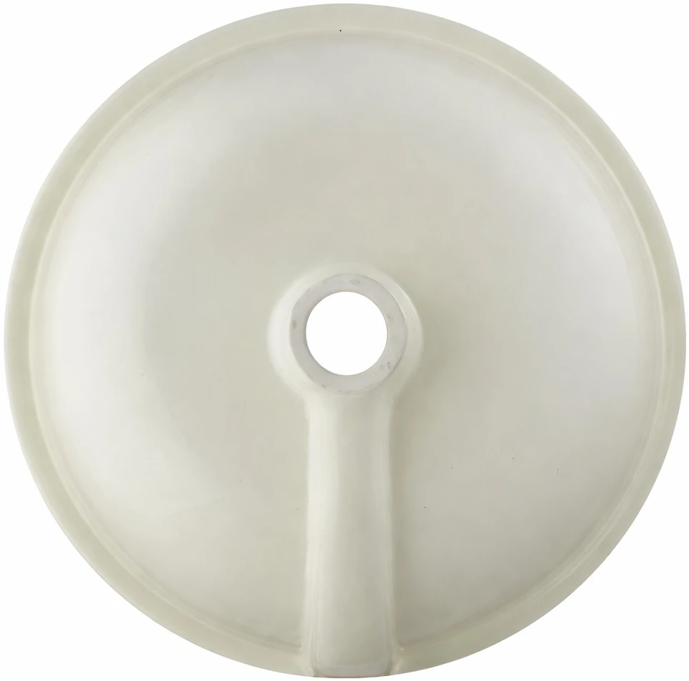 Round talavera bathroom sink terracotta cross pattern Mexico back view