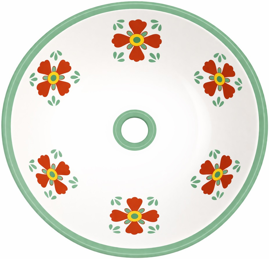 Round Mexican bathroom sink terracotta floral talavera style