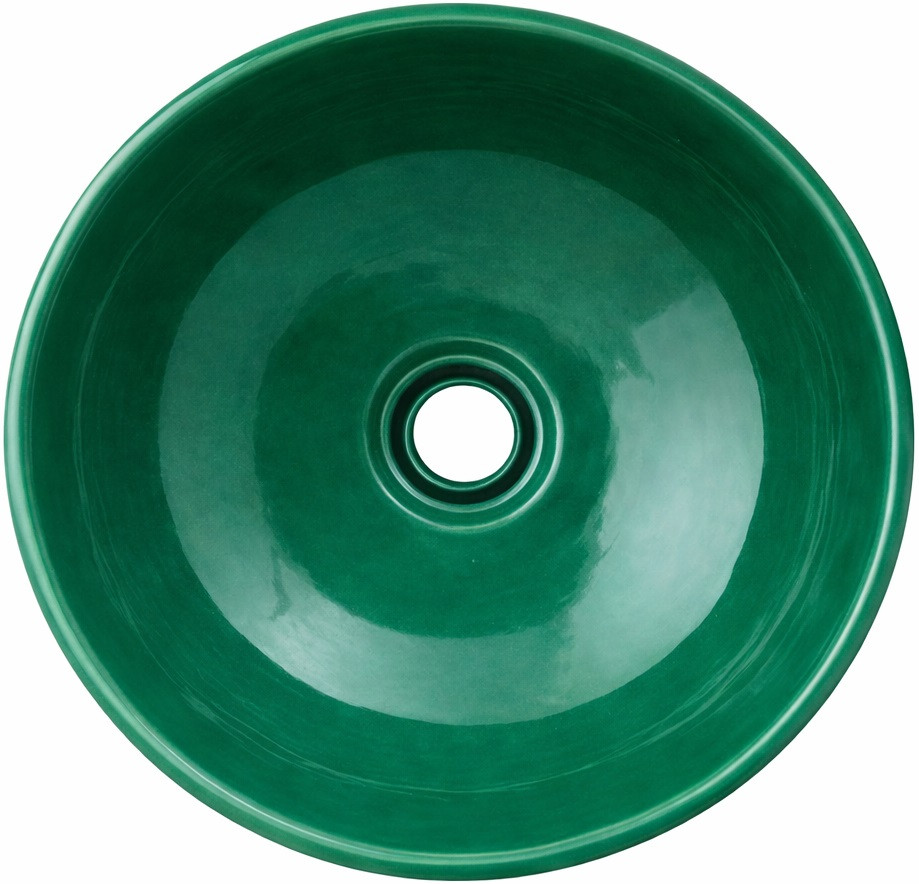 Round talavera bathroom sink solid green gloss design