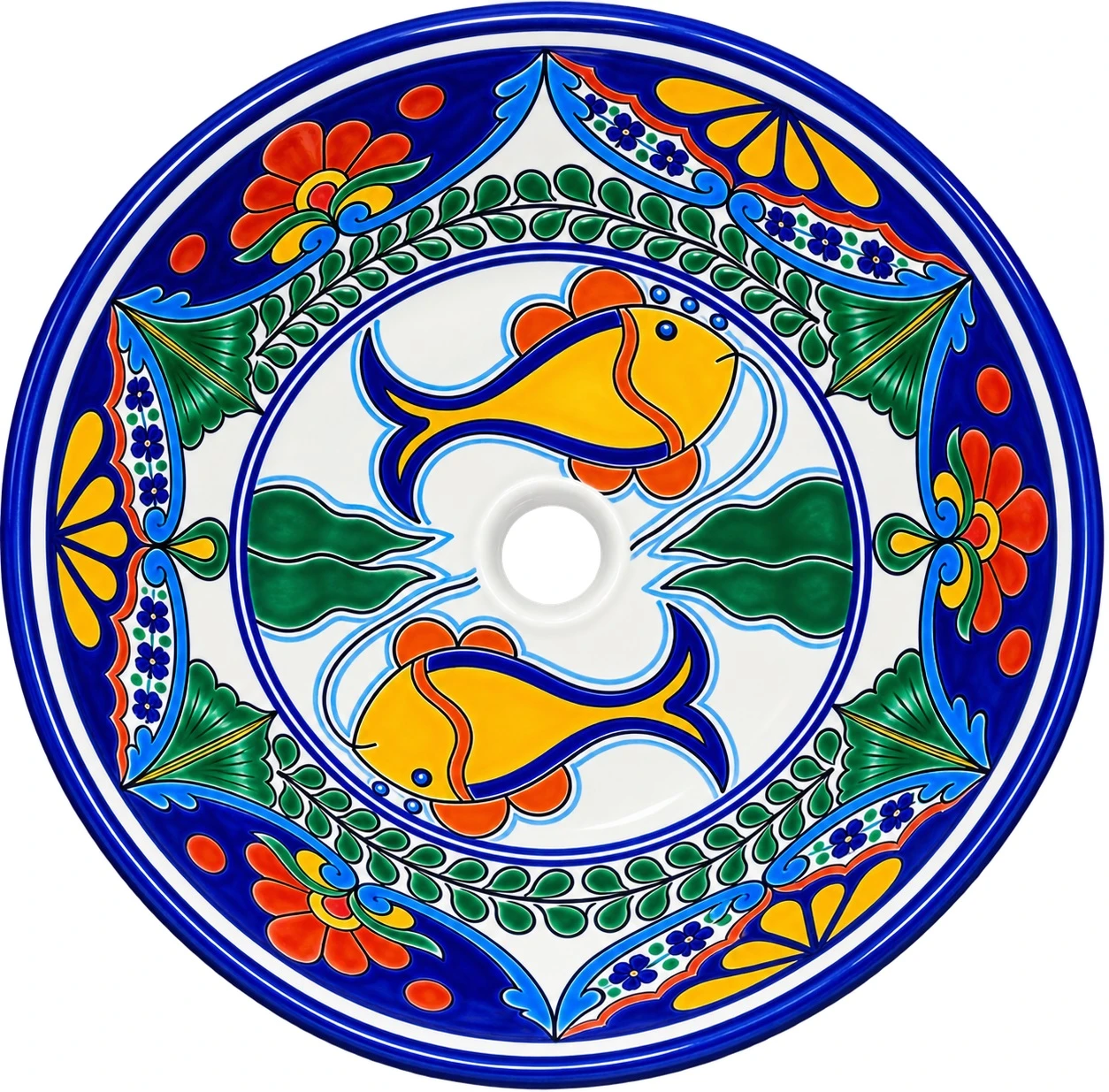 Round talavera bathroom sink colorful fish design style