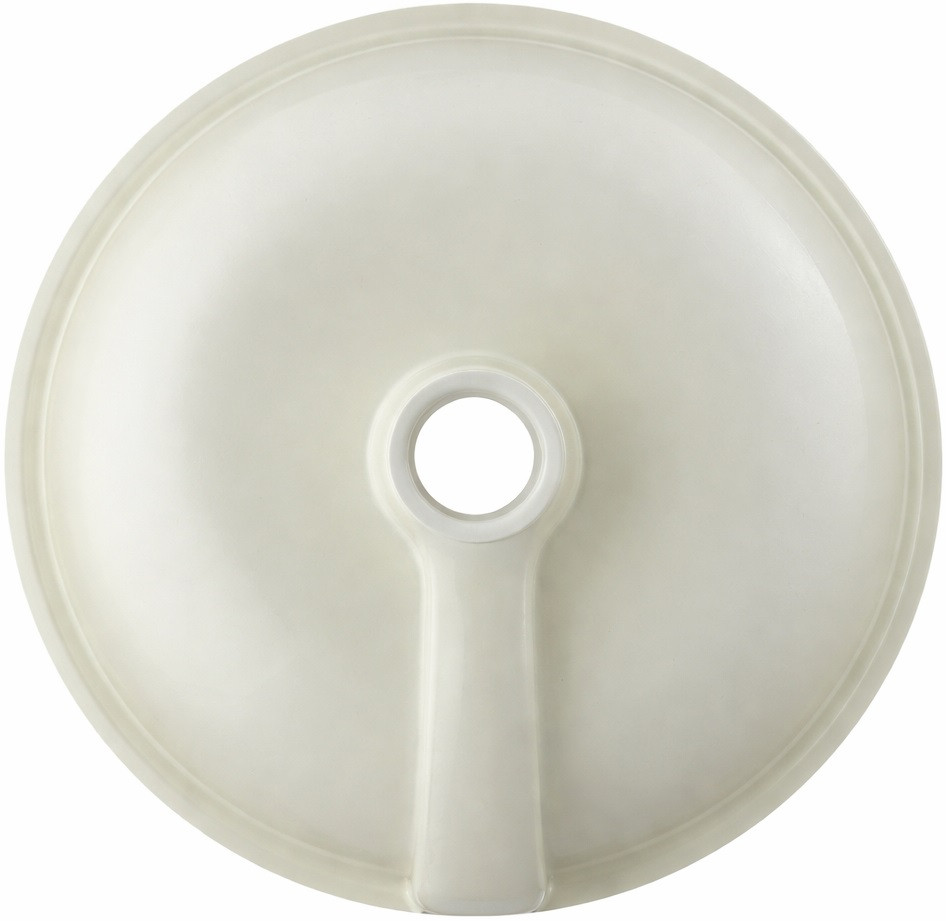 Round talavera bathroom sink blue floral design Mexico back view