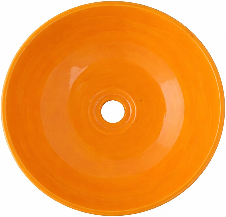 Round Mexican bathroom sink solid orange talavera design