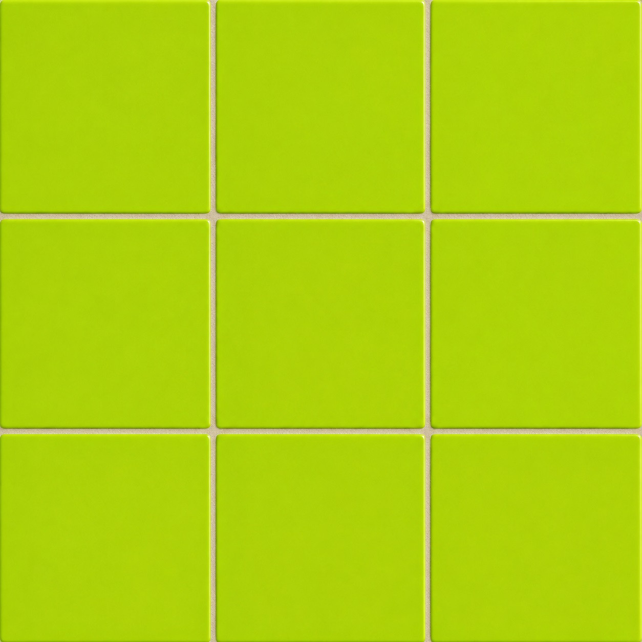 Mexican solid lime green talavera tiles for walls and backsplashes arranged in a 3x3 tile installation with matching grout