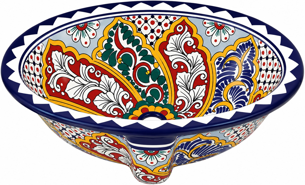 Double sided hand painted oval baroque bathroom sink