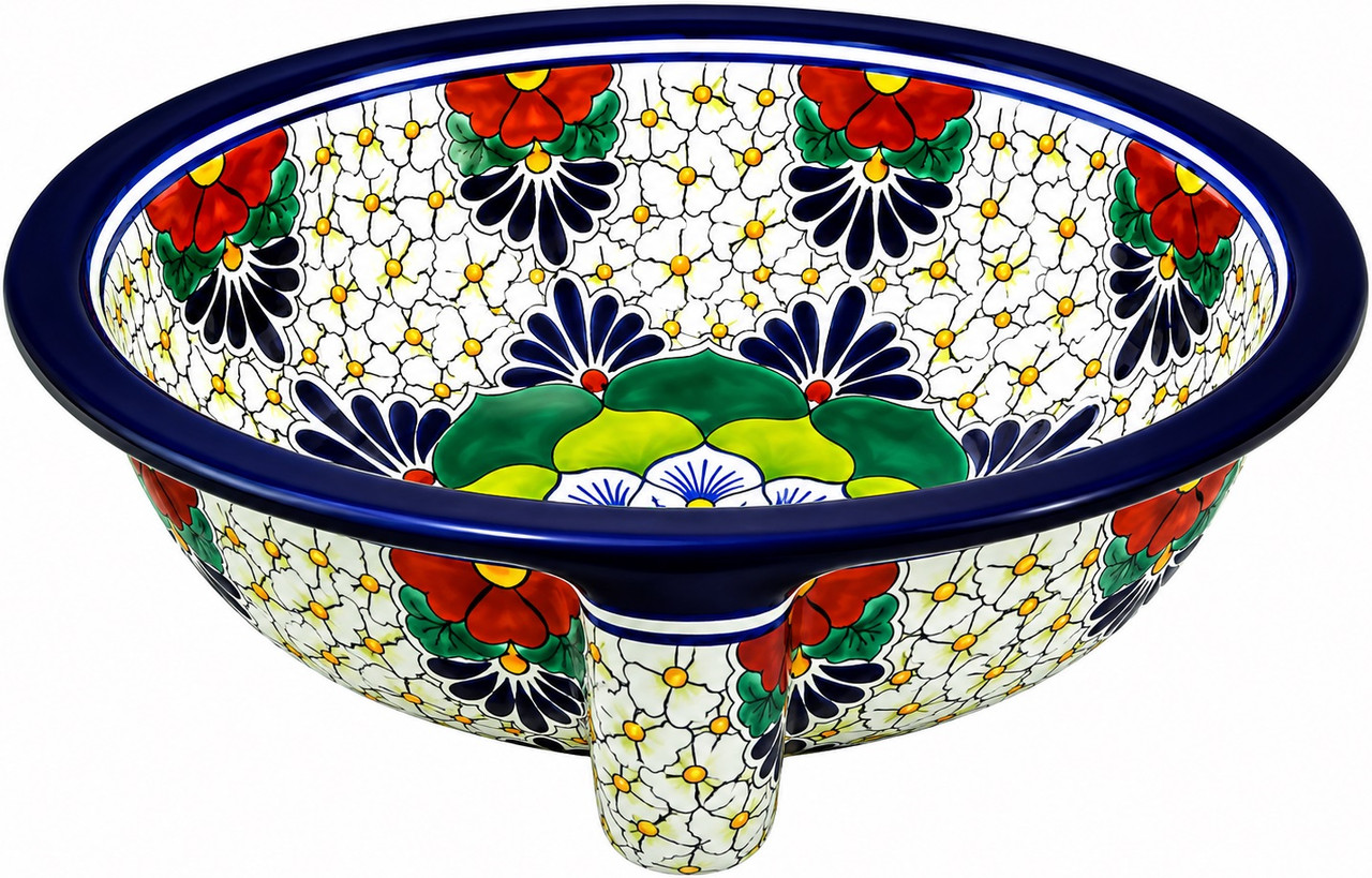 Double sided hand painted oval floral talavera bathroom sink