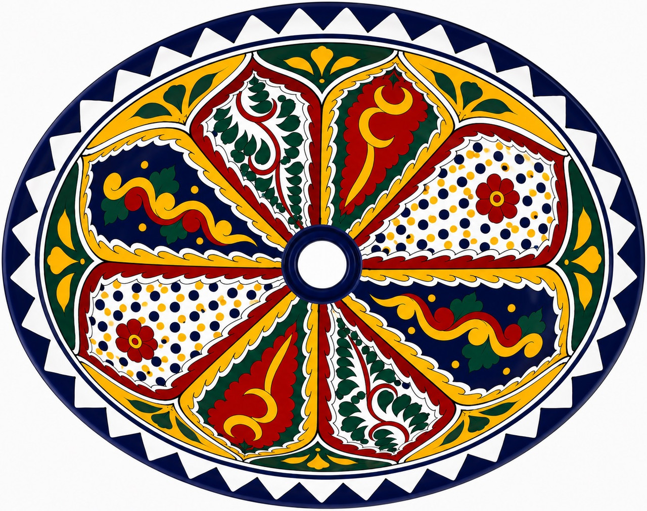 Double sided hand painted oval bathroom sink mediterranean bloom overflow holes