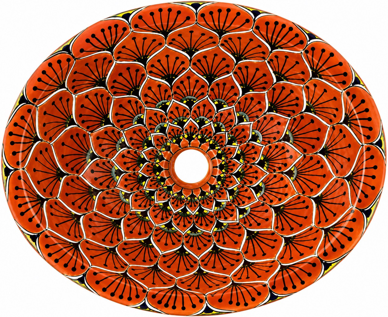 Orange petal double sided hand painted oval bathroom sink overflow holes