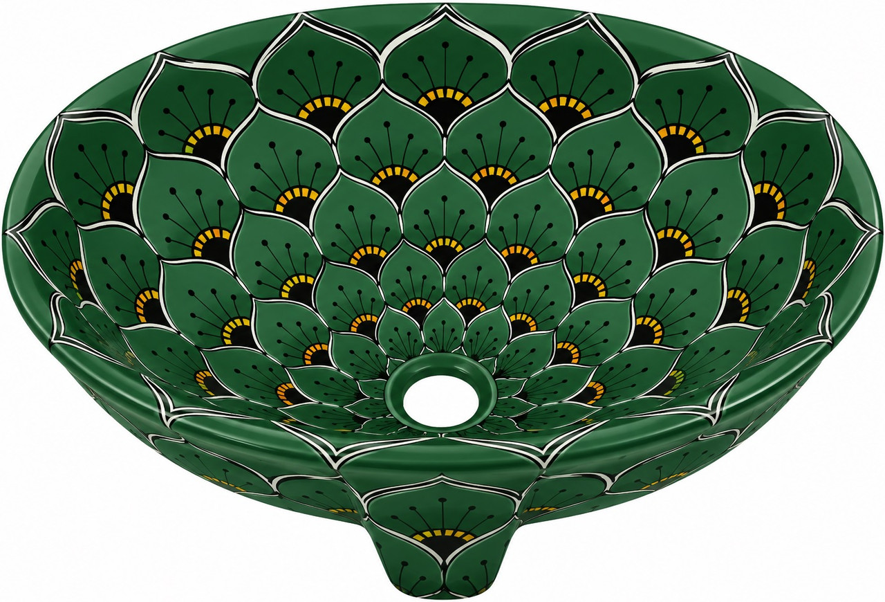 Emerald lotus double sided hand painted oval bathroom sink