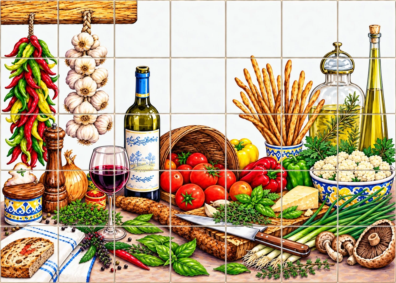 Mediterranean kitchen talavera tile mural