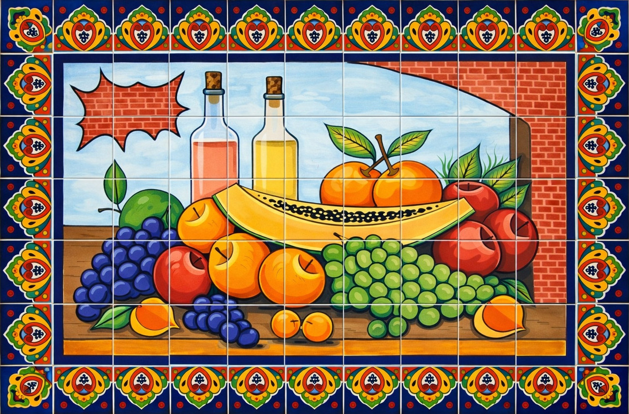 Mexican talavera tile mural fruit harvest