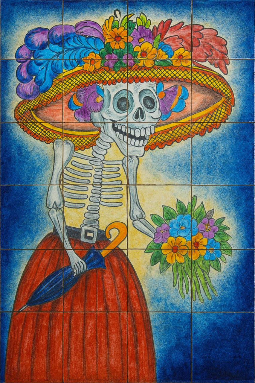 Talavera tile mural la catrina
