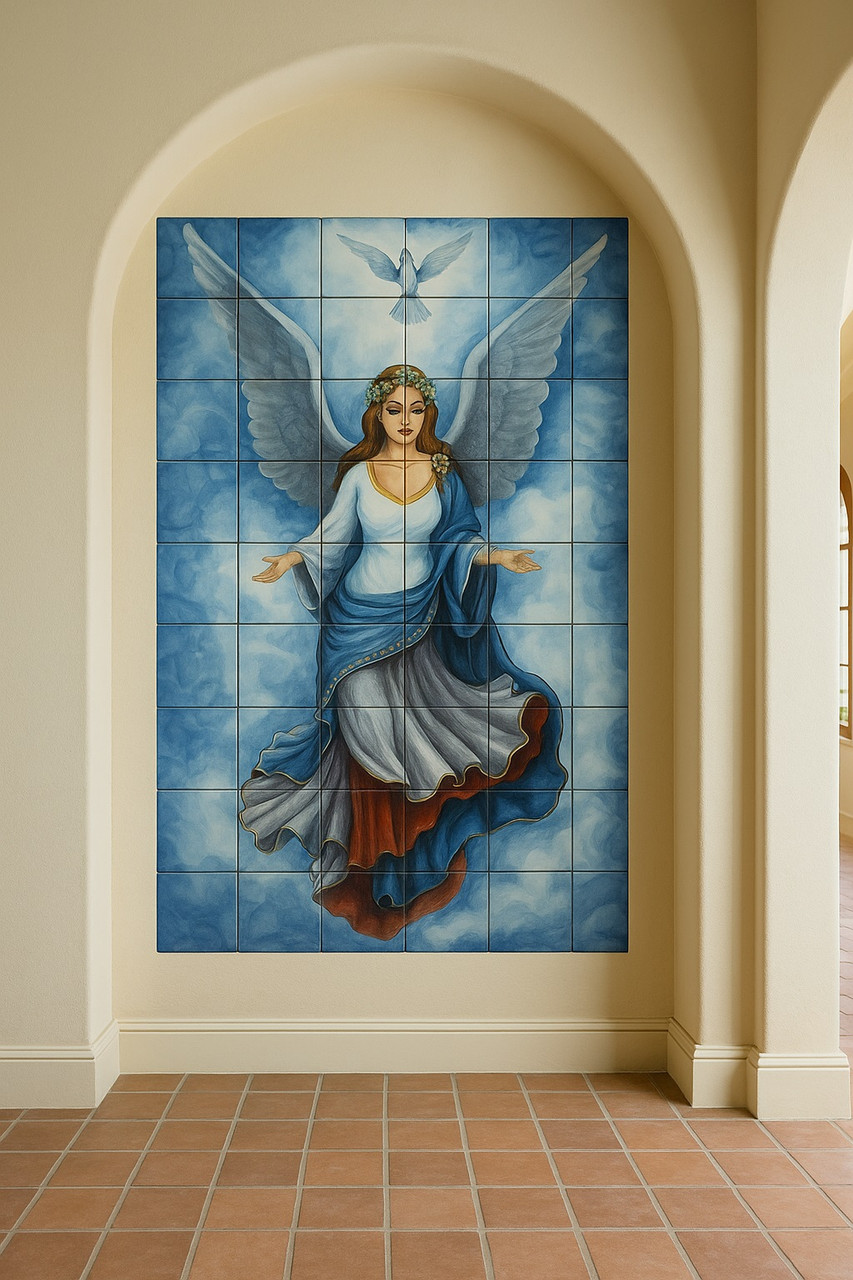 エンジェル壁画　テラコッタタイル エンジェル壁画 テラコッタタイル 天使の壁掛けタイル ※返品不可商品