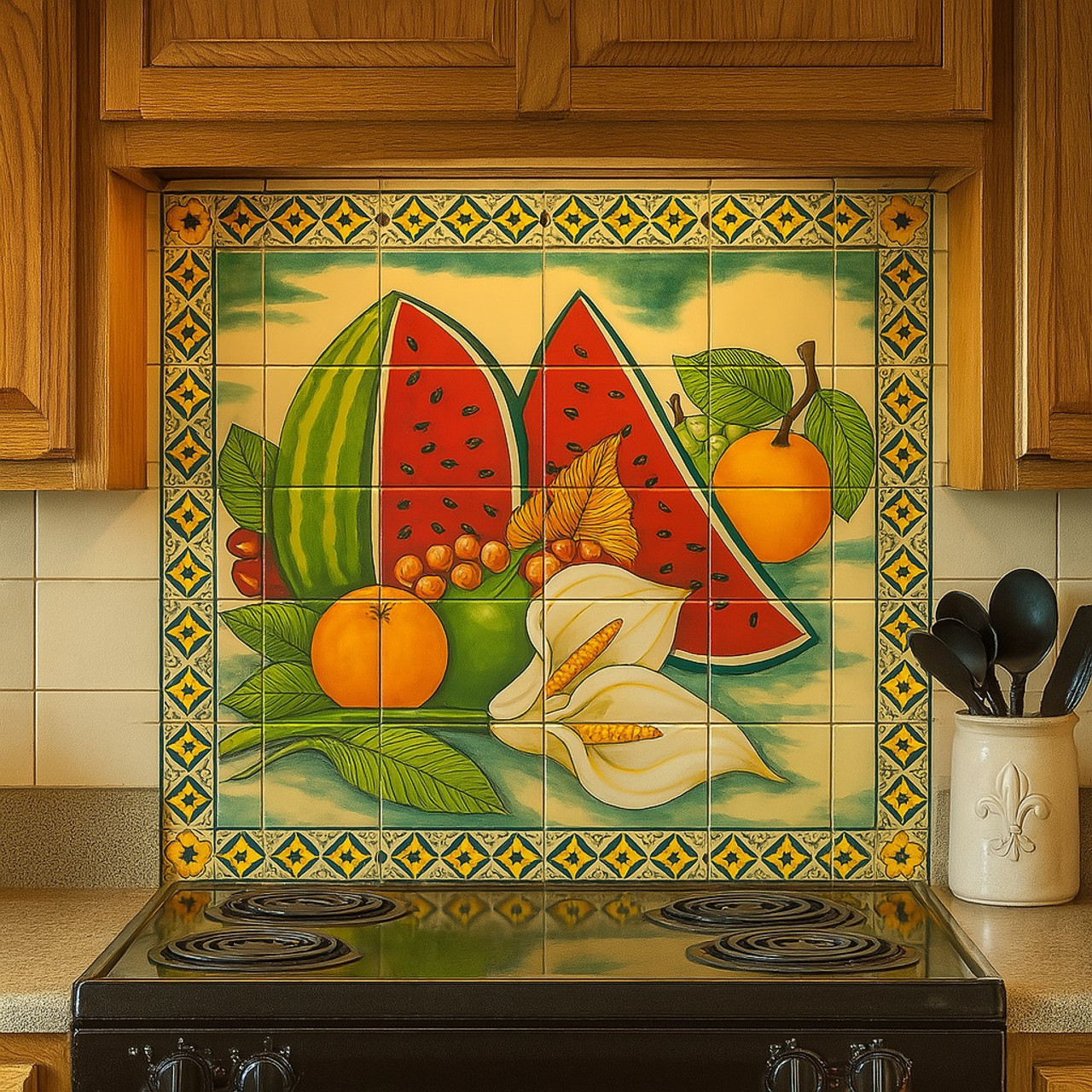 Mexican Tile Mural Fruit Calla Lily Design