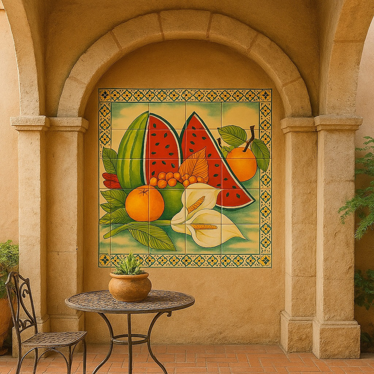 Mexican Tile Mural Fruit Calla Lily Design