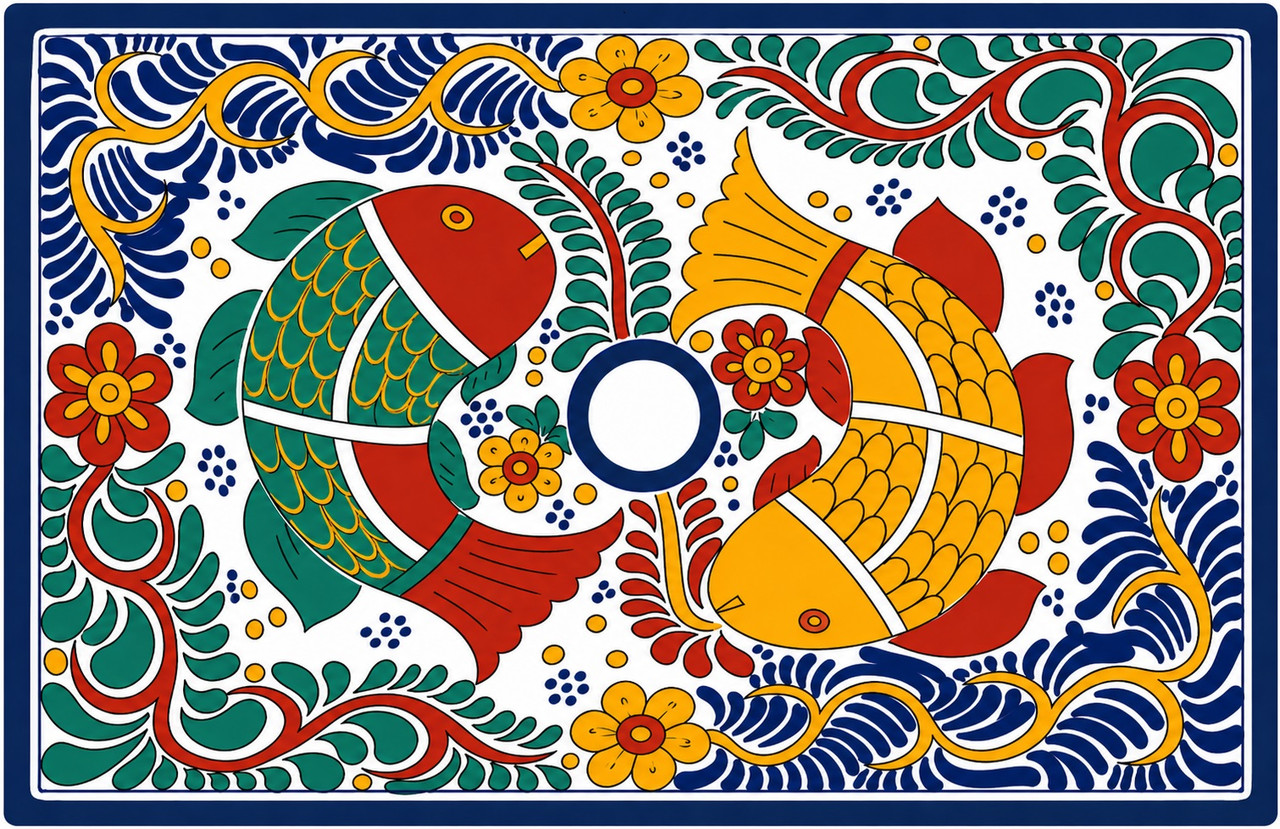 Koi fish talavera vessel rectangular sink above countertop