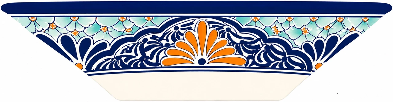 Talavera vessel rectangular sink above countertop artisan style top view