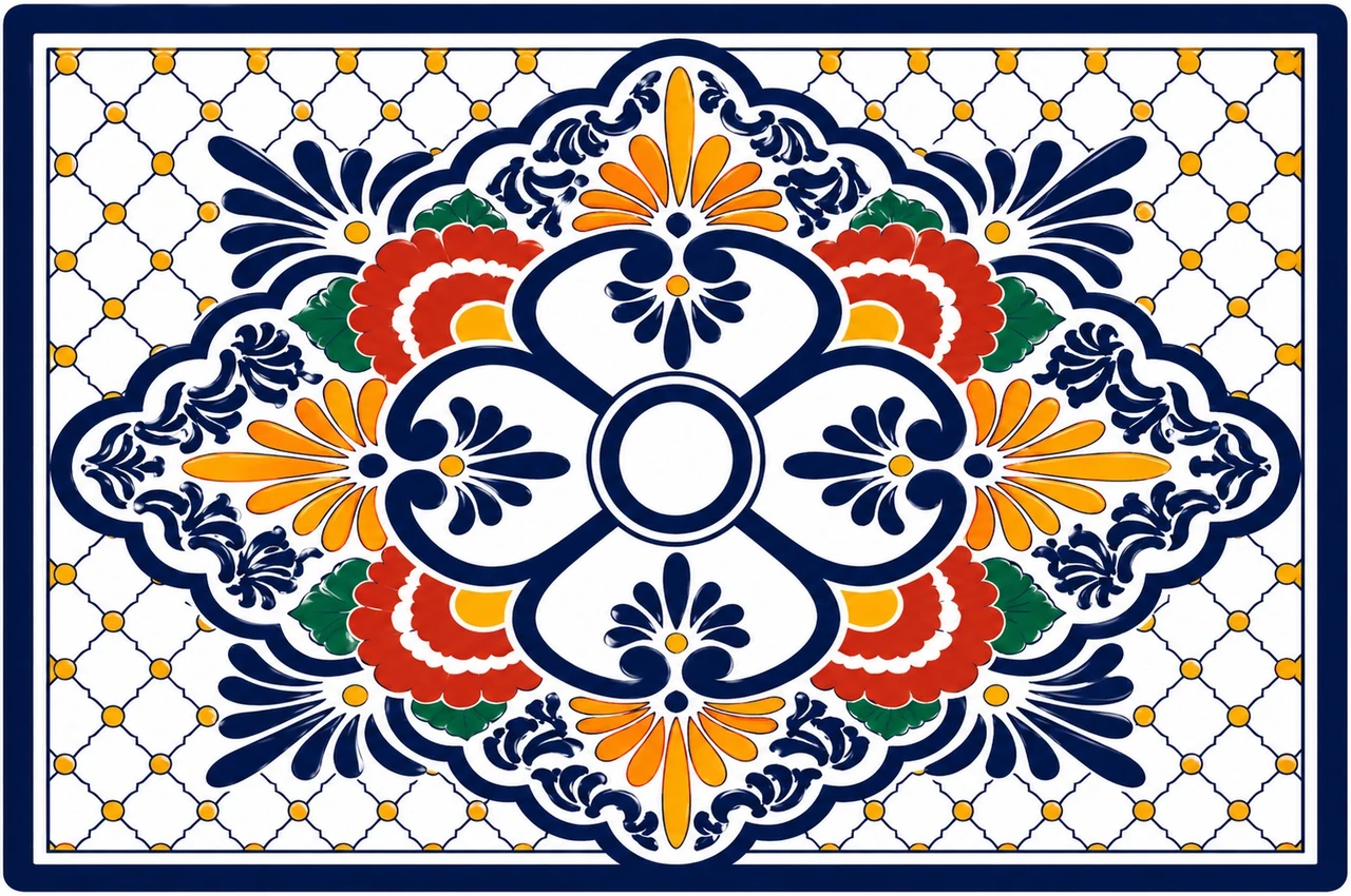 Talavera vessel rectangular sink above countertop artisan style