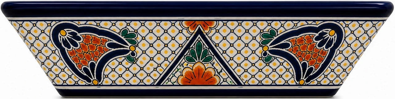 Talavera vessel rectangular sink above countertop floral heritage design top view