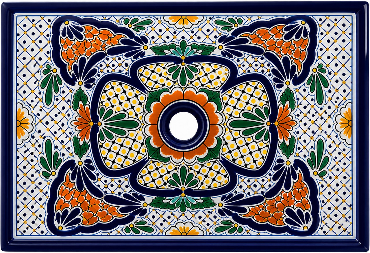 Talavera vessel rectangular sink above countertop floral heritage design