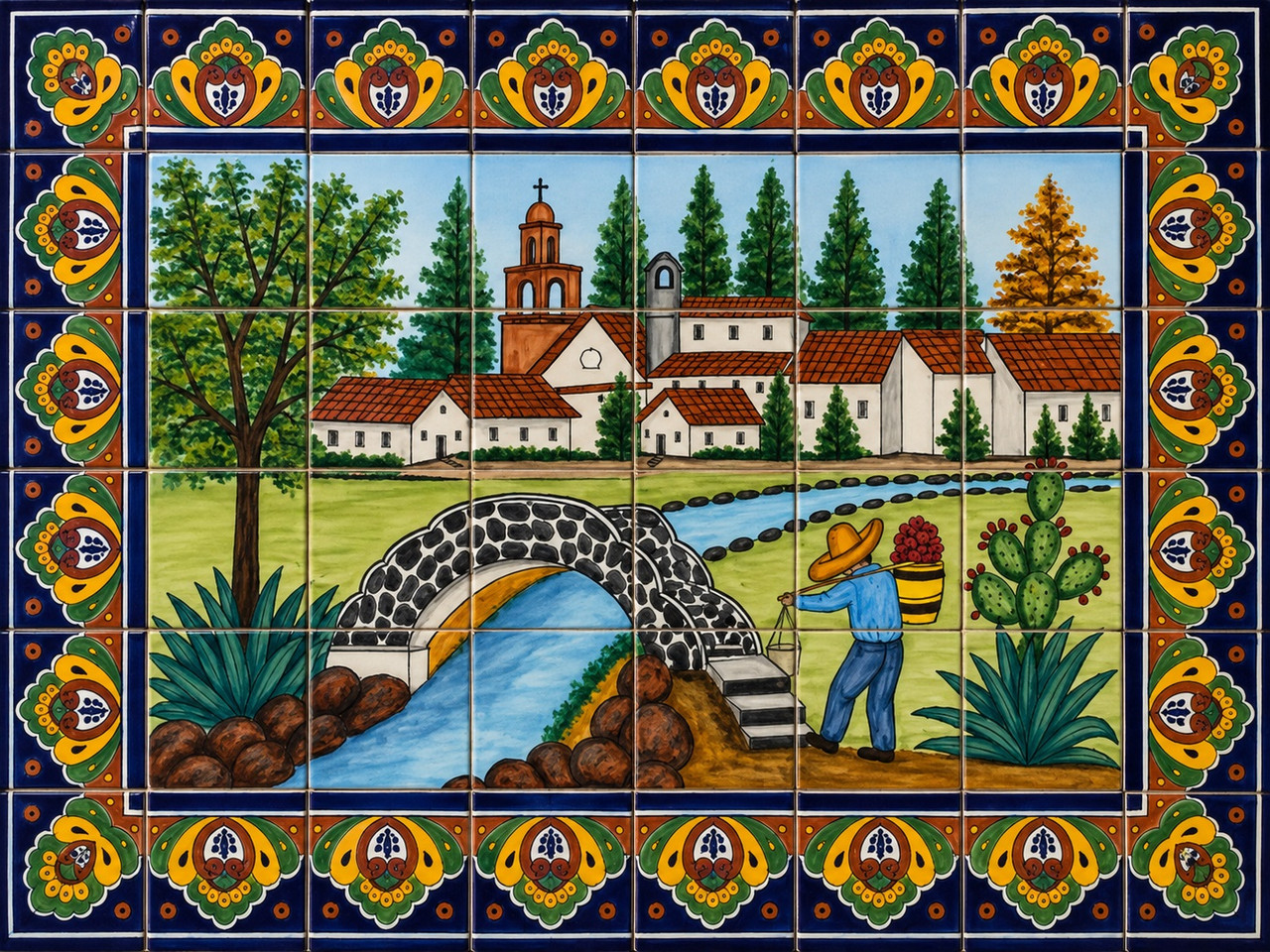 Talavera bridge village tile mural