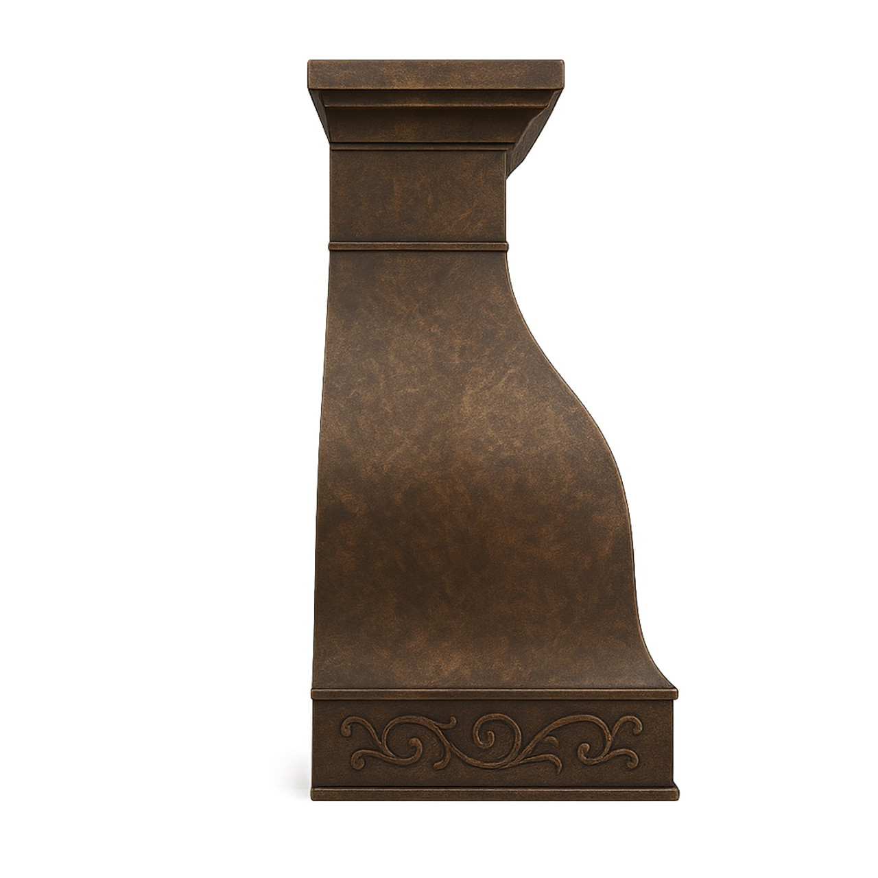 Handmade hammered copper range hood - side view