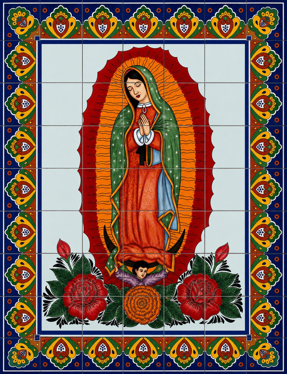 Mexican tile mural of our lady of guadalupe