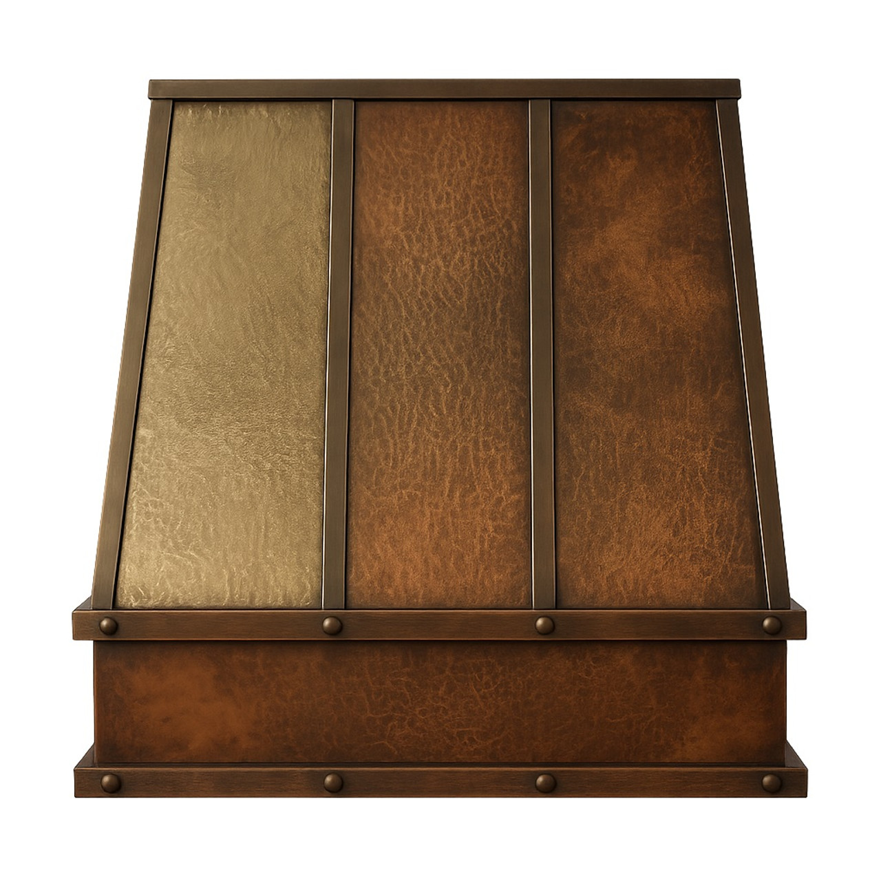 Under-cabinet hammered copper range hood front view