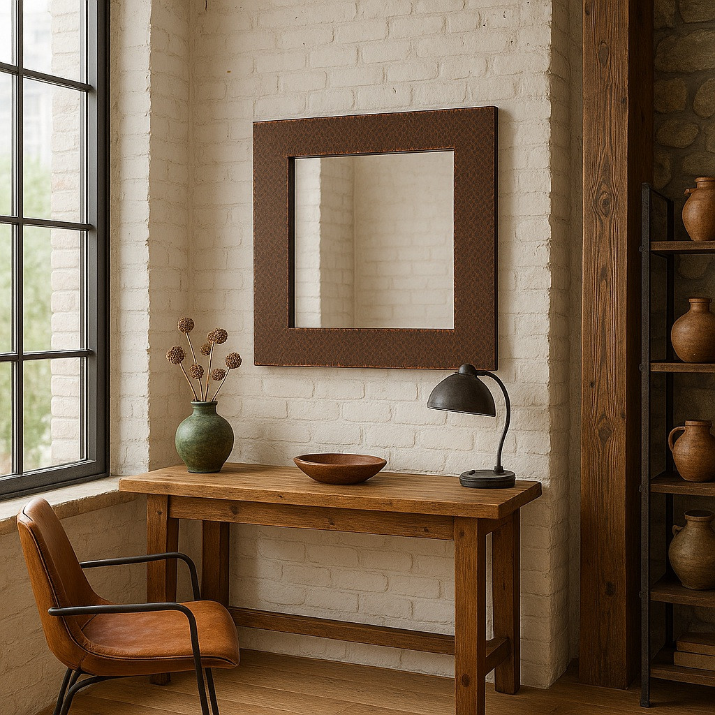 アンティーク　カラーアート純銅メダル　5オンス　スペースコマンダー Square Hammered Copper Mirror – Rustic & Artisan
