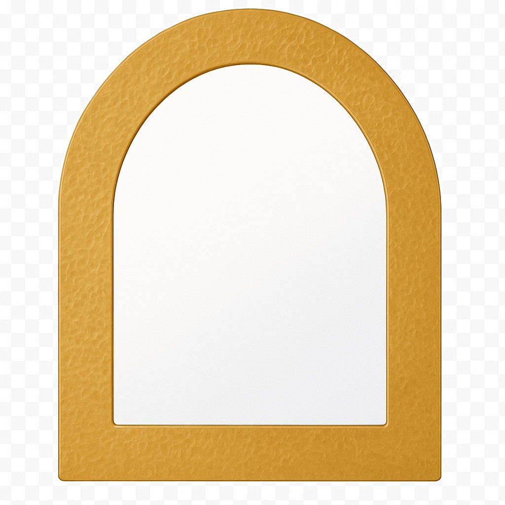 Arched hand-hammered copper mirror with light finish