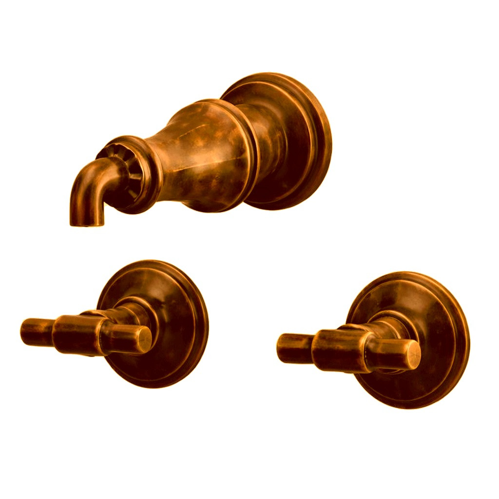 brass wall-mount faucet set with vintage light golden patina finish