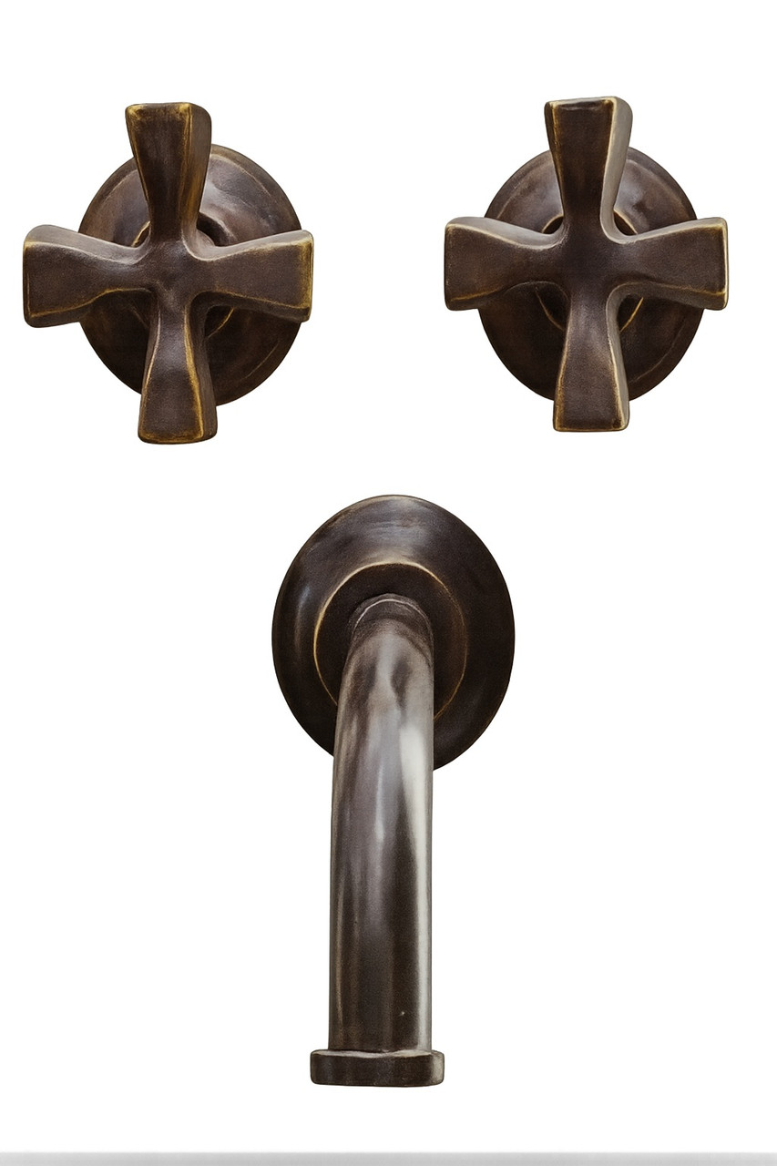 Brass cross handle wall faucet front view
