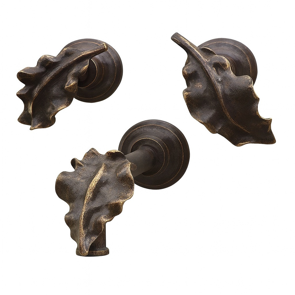Artisan brass leaf-handle faucet with cculpted organic design