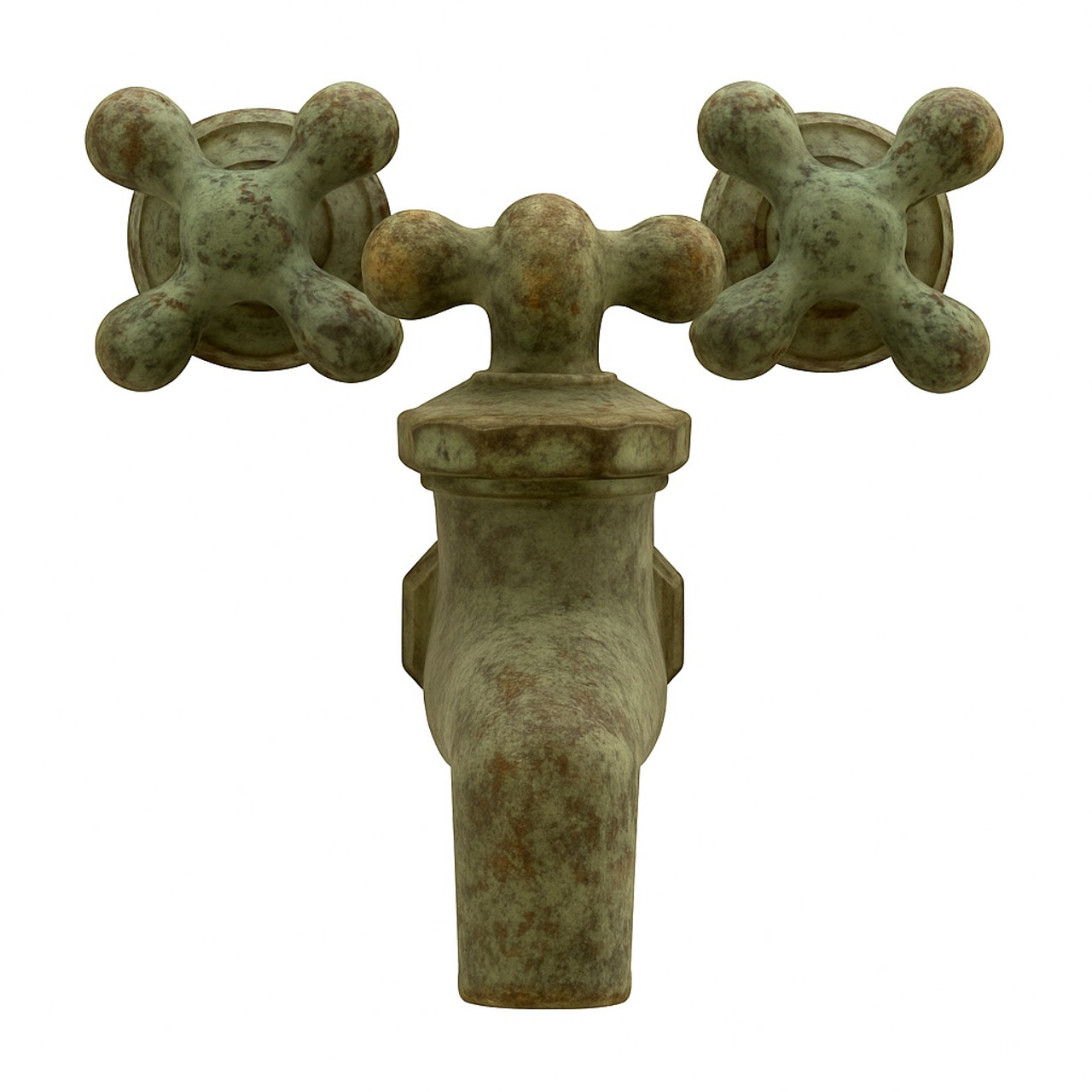 Bronze wall-mount faucet with patina finish, front view