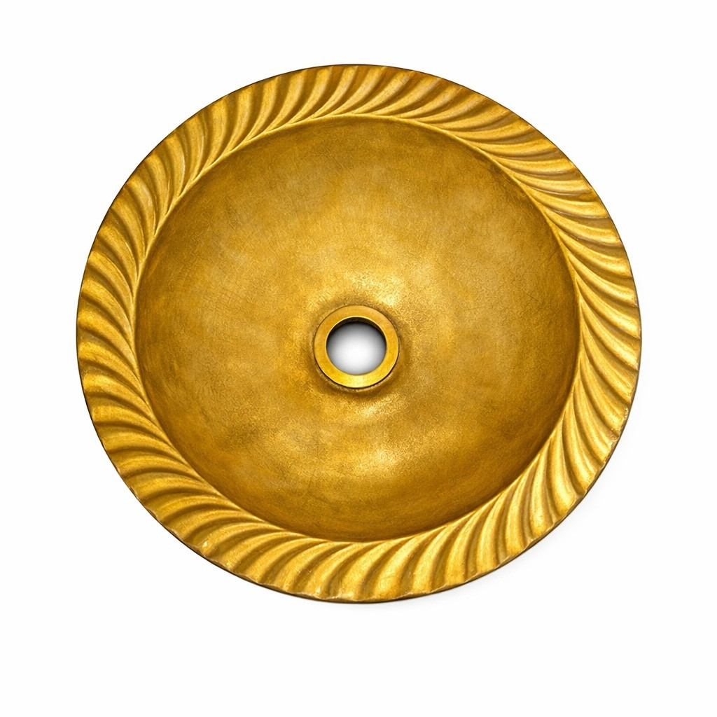 Round drop-in brass bathroom sink with rope rim with rustic warm finish