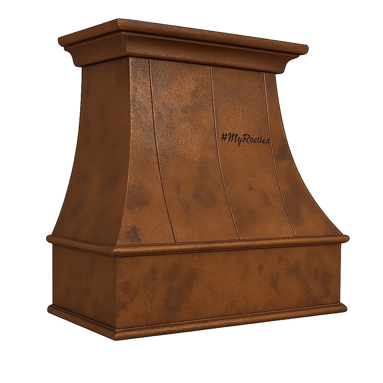 Copper range hood canopy - angle view