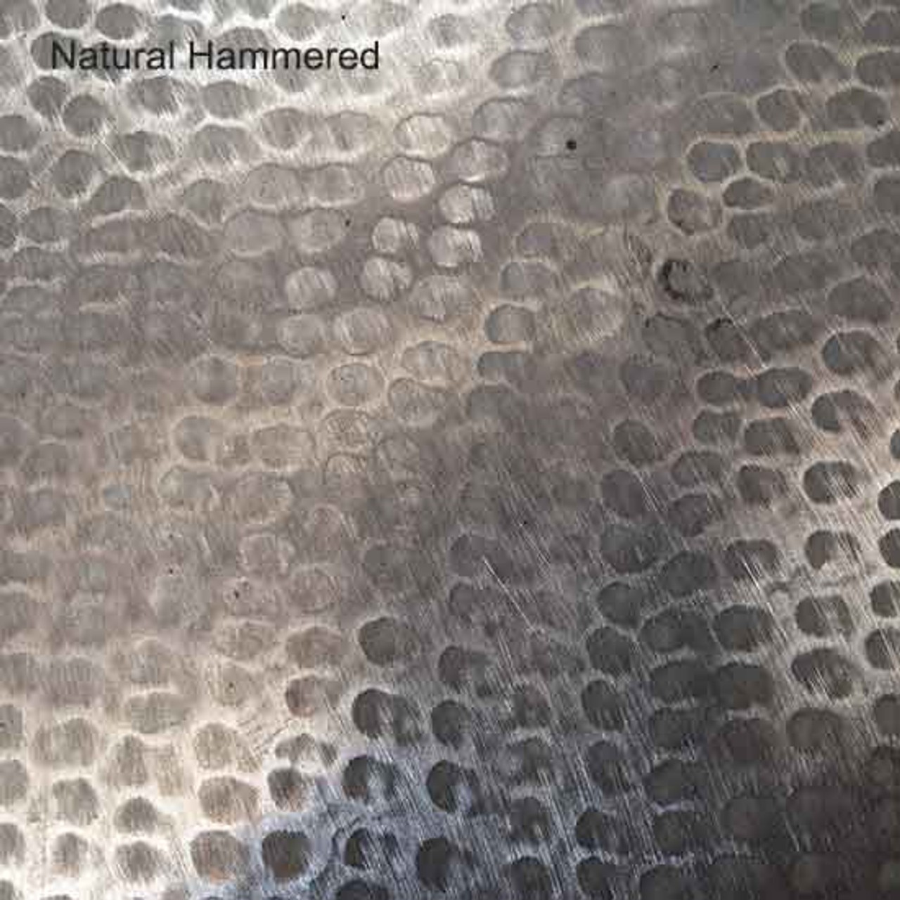 Hammered natural zinc finish with handcrafted indentations for a rustic industrial look.