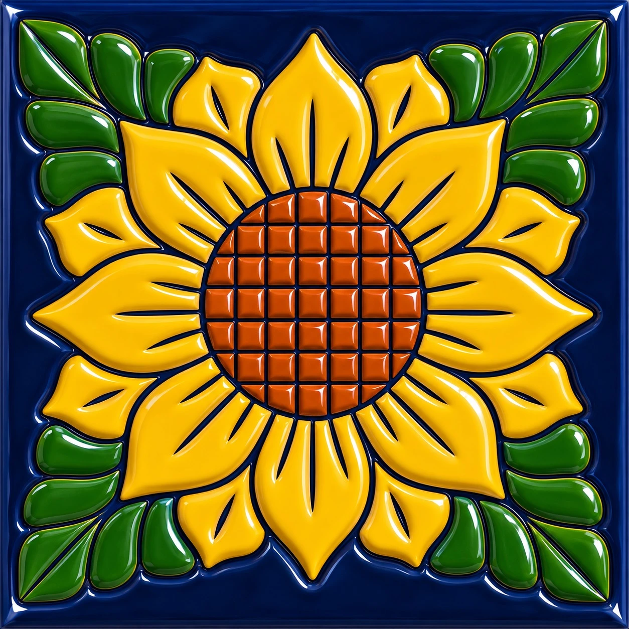 Sunflower mexican relief tile