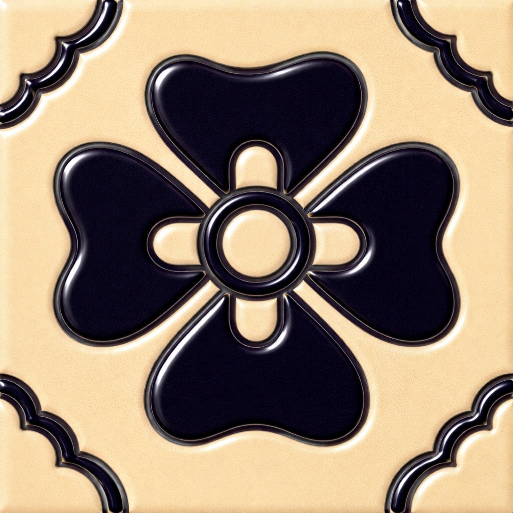 Mexican talavera cobalt floral relief tile