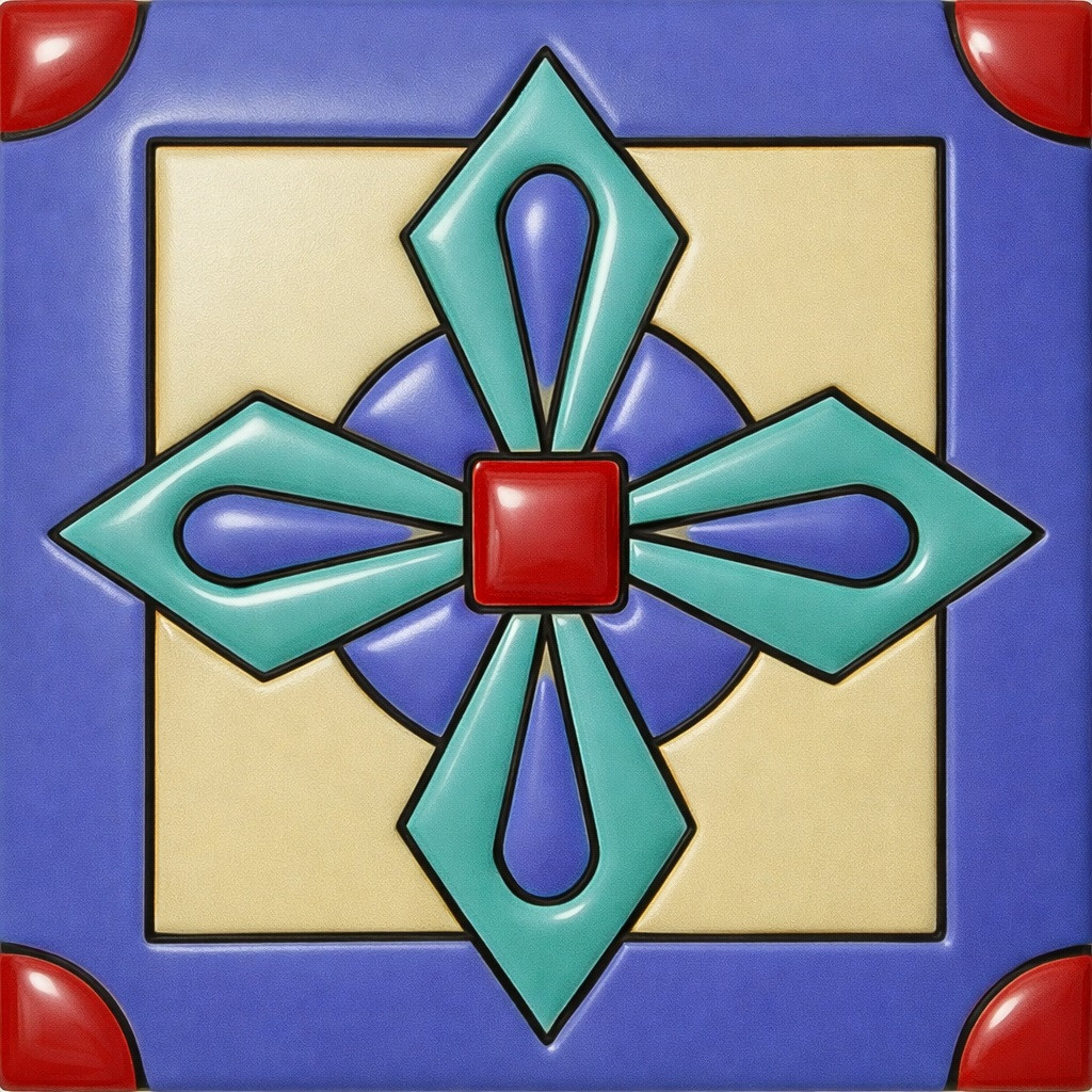 Talavera relief maltese cross handcrafted ceramic tile