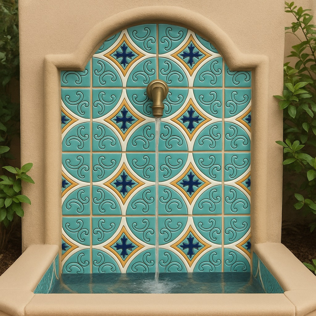 【Mサイズ】Danielle Mexican Tile x Turquoise Turquoise Diamond Cross Mexican Relief Tile