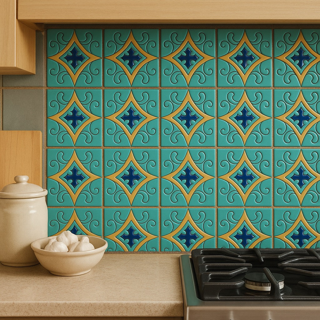 【Mサイズ】Danielle Mexican Tile x Turquoise Turquoise Diamond Cross Mexican Relief Tile