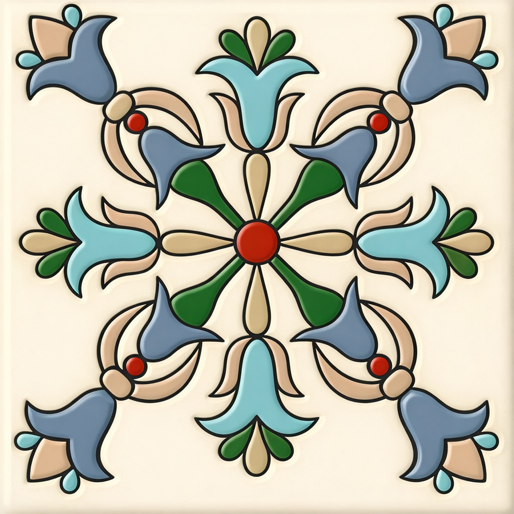 Mexican talavera relief tile floral cross pattern