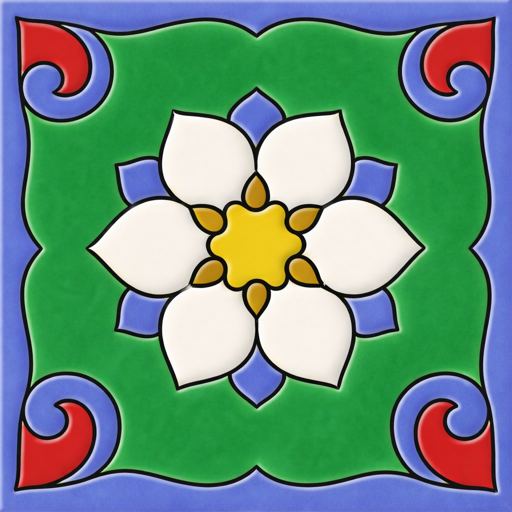 Talavera relief tile white floral medallion