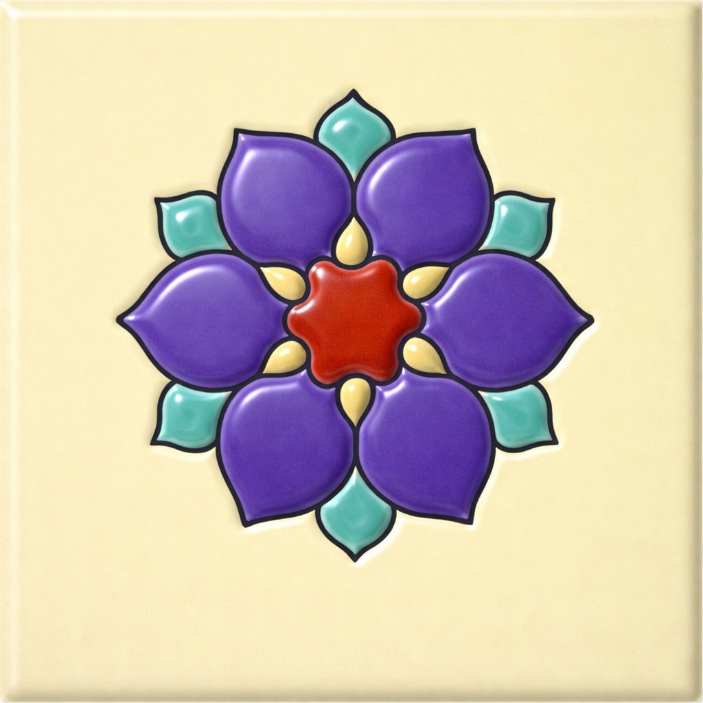 Purple floral medallion mexican relief tile