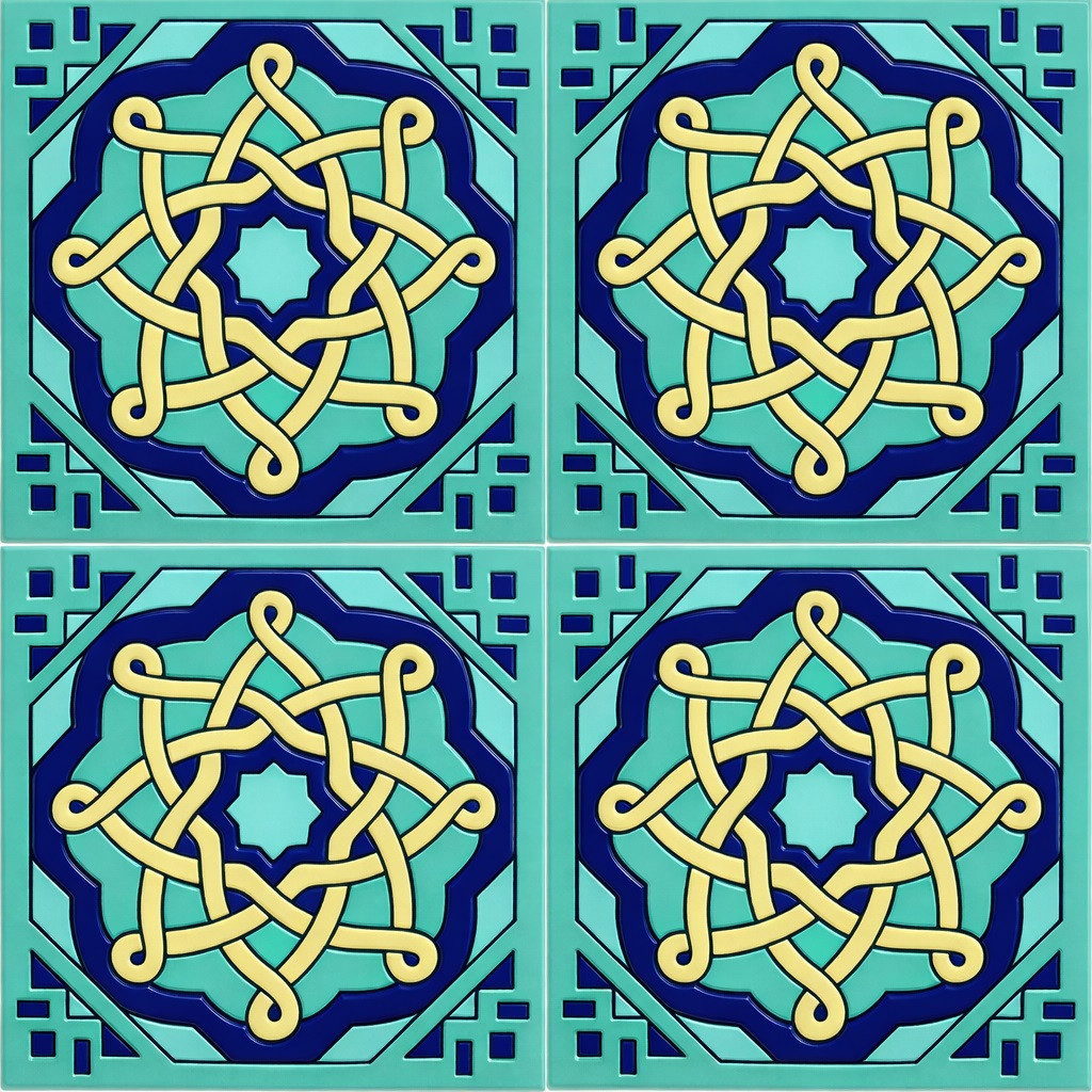 Mexican relief tile celtic knot design four tile set
