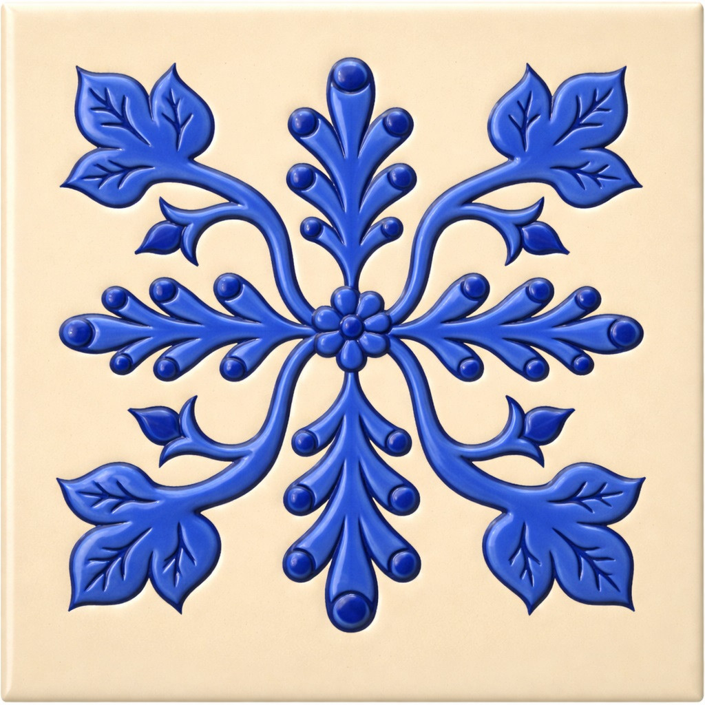 Blue floral cross mexican relief tile
