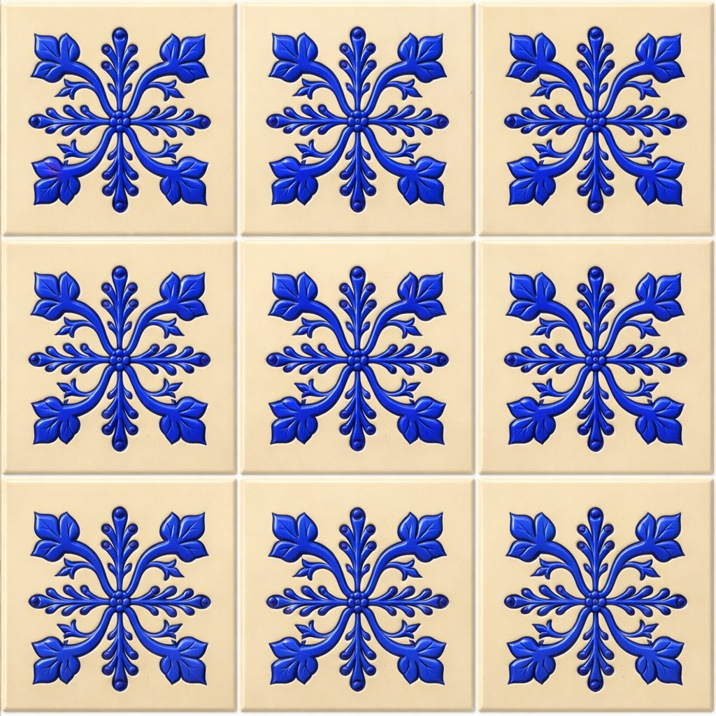 Blue floral cross mexican relief tile nine piece relief tile set with solid blue raised design